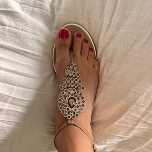 Nine West sandals with accent crystals. Size 7, neutral leather.